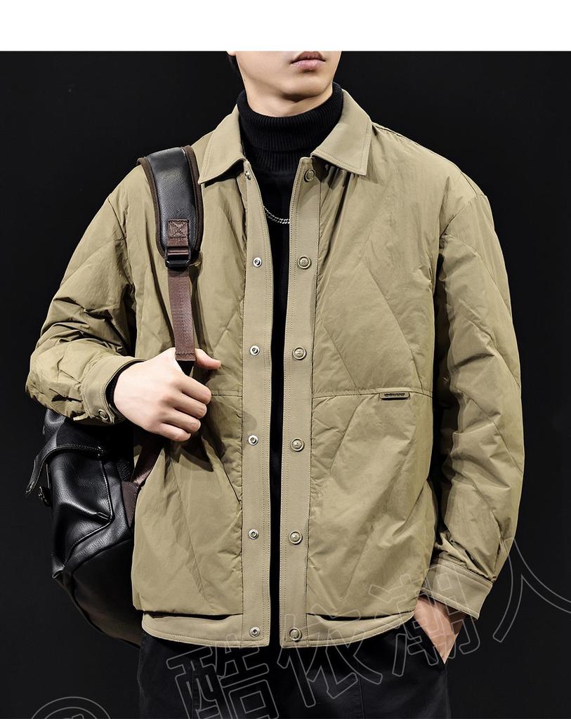 2025 Men's Trendy Lapel Patchwork Down Jacket - Lightweight Autumn/Winter Brand with White Duck Down Liner, Plus Sizes Available