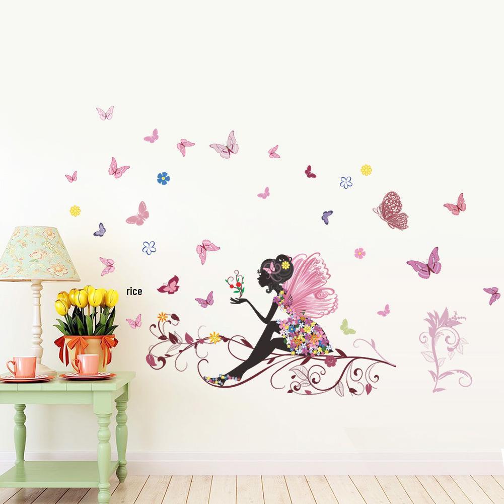 Flower Fairy & Butterflies Removable Wall Sticker for Bedroom/Living Room Decor