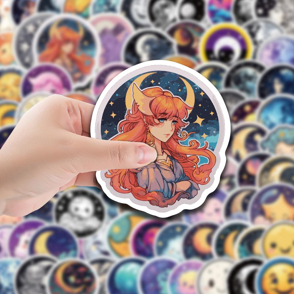 100 Moon Doodle Stickers Car Mobile Phone Water Cup Decorative Stickers Waterproof Creative Children's Cartoon Stickers