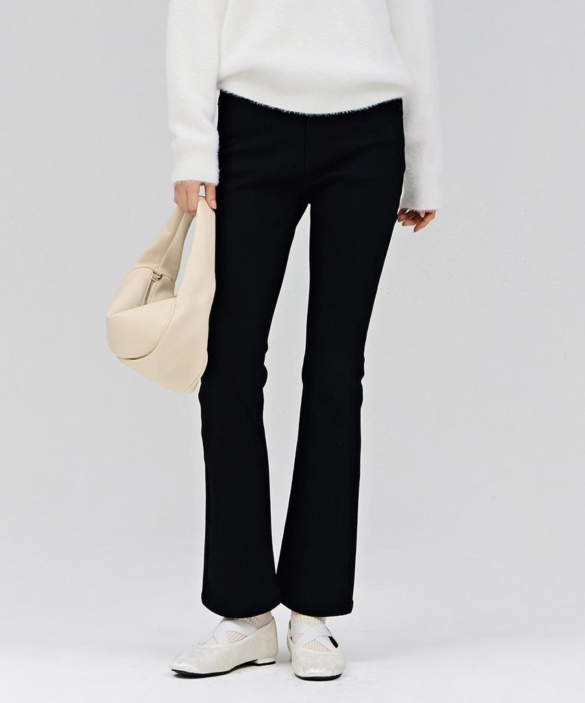 Chase Cult Women'S Bonded Black Hidden Elastic Bootcut Denim Pants - Black