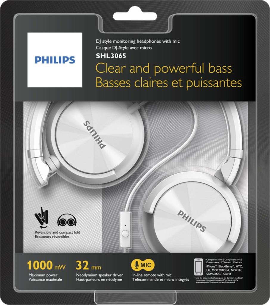 PHILIPS Headphones with Microphone, White, SHL3065WT