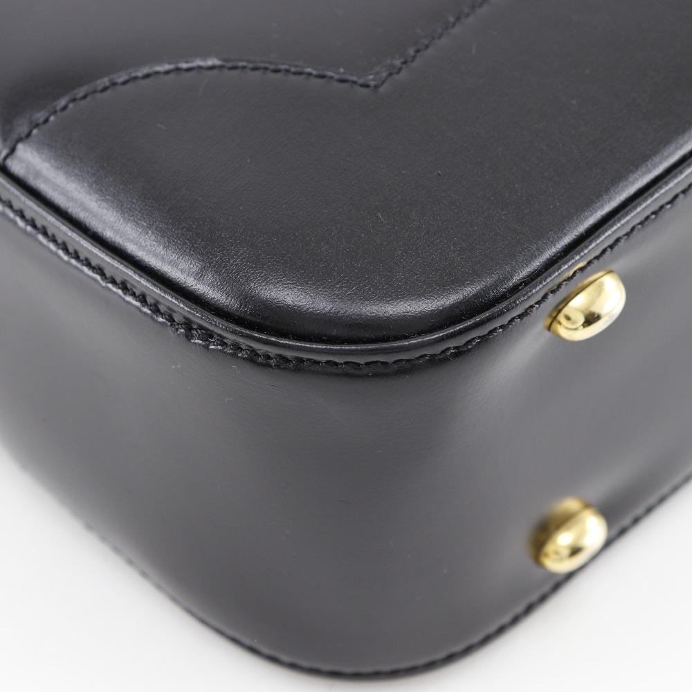 CELINE logo Shoulder Bag vintage black Calfskin Women Used