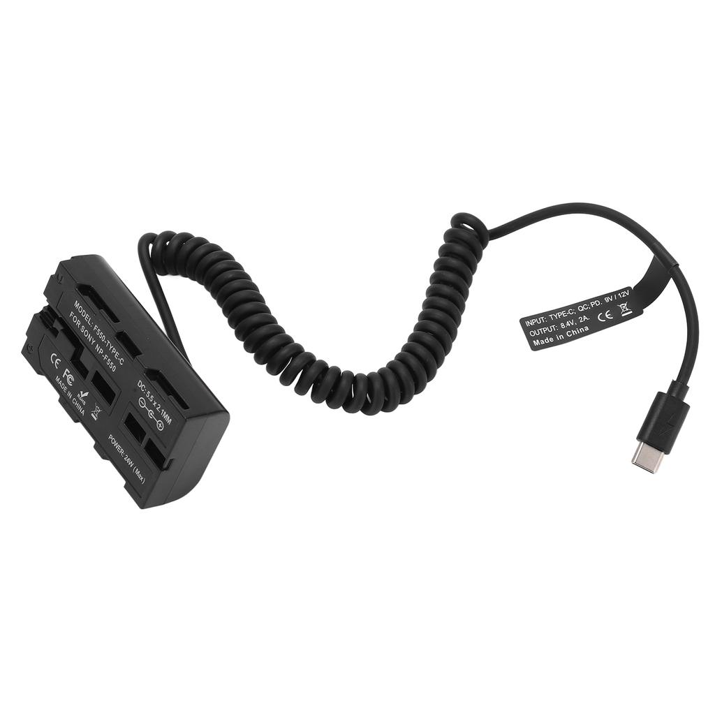 Type C to NP F550 Spring Power Cable Dummy Battery Power Adapter for Monitor Fill Light