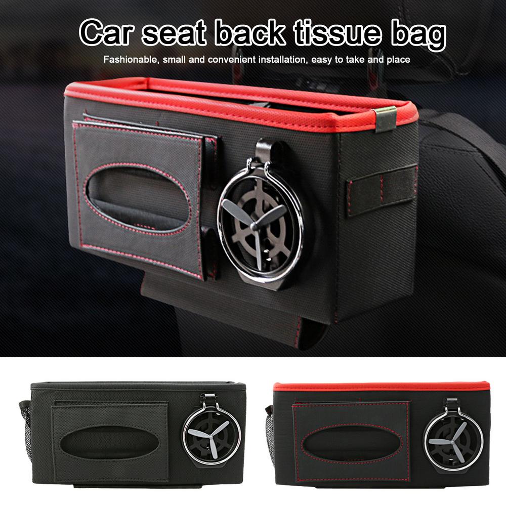 Leather Car Seat Handbag Holder Large Capacity Tissue Bag Storage Headrest Backseat Napkin Holder Purse Phone Water Cup Pockets