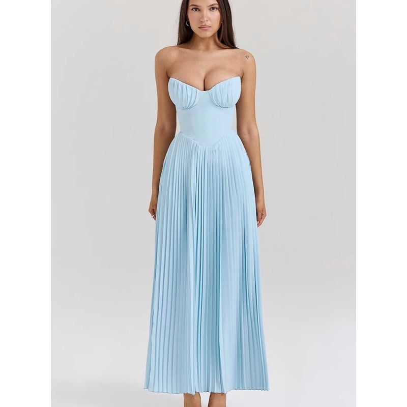 House Same Style Ocean Beauty French Style Shell Shape Strapless Dress Sexy Elegance Pleated Long Dress Dress