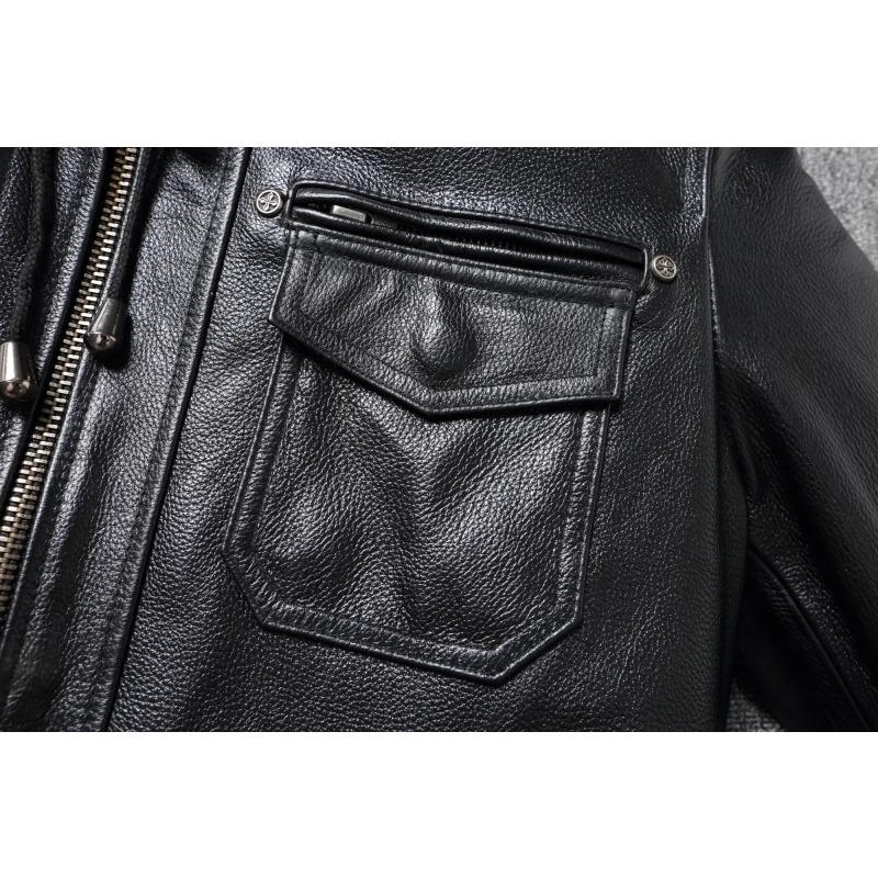 Chinese Size Removable Hooded Leather Jacket Men Genuine Cowhide Leather Coat Slim Biker Clothing Mens Coat Winter Veste Cuire Homme