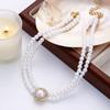 Vintage Chic Artificial Pearl Necklace And Earrings Set For Party Wear With Geometric Design