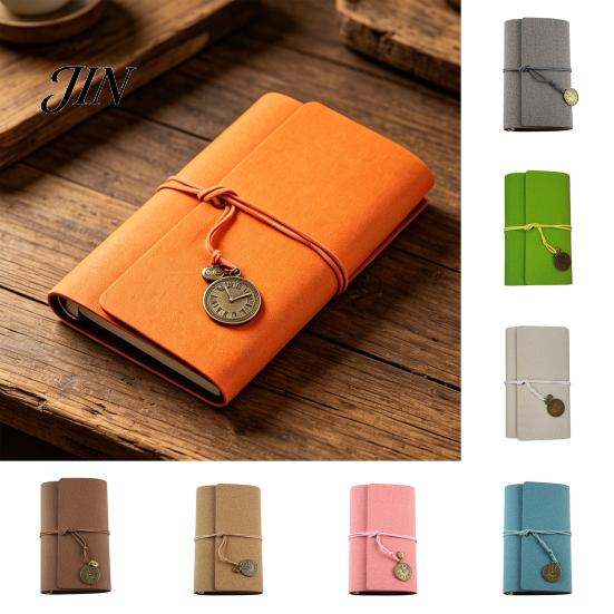 Durable Cover Notebook Faux Leather Writing Journal Notebook, 6 Ring Loose Leaf Binder, 7 Inch Diary Sketchbook with Clock Pendant for Travel Business