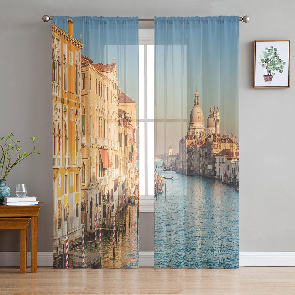 San Pietro Basilica Rome Retro Styled Chiffon Sheer Curtains for Living Room Bedroom Window Curtain Voiles Tulle Cortinas