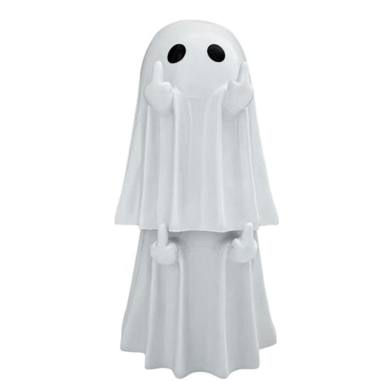 Halloween Ghost Figurine Spooky Resin Middle Finger Statue Cute Small Ghost Table Ornament for Halloween Indoor Home Desktop Decor