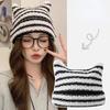 New Japanese Streetwear Harajuku Beanie Little Devil Striped Knitted Hat Women Girls Autumn Winter Cute Cat Ears Cap