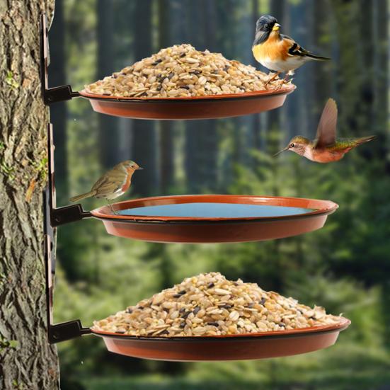 2/3Pcs Fence Birds Feeder Tray Weather-proof 2/3 Layers Outdoor Garden Yard Tree Mounted Birds Bath Outside Hanging Food Water Feeding Station