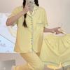 Cute Plaid Love Embroidered Pajamas Women'S Spring Summer Short-Sleeved Three-Piece Student Loungewear