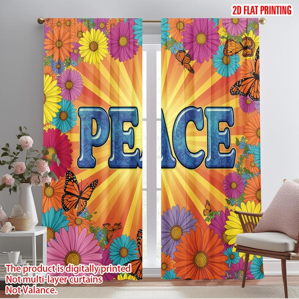 

2pcs 2D flat printing Party Window Curtains Peace Flowers Butterflies Vibrant Polyester Without Electricity Party Decorations 52.50×116.00 CM 2pcs
