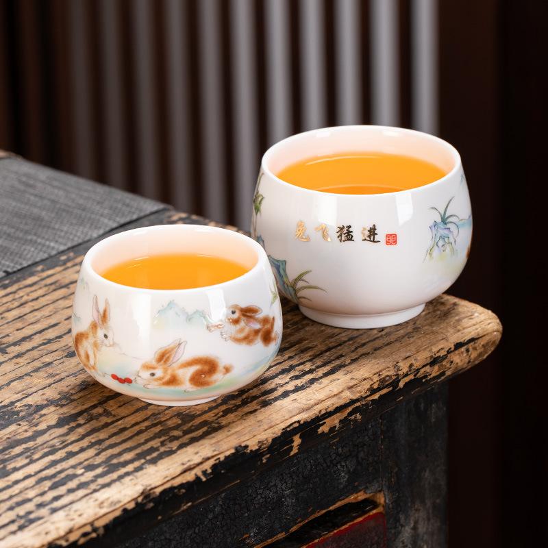 Suet jade porcelain master cup single cup like a duck to water Chinese ceramic tea personal tea cup business gifts