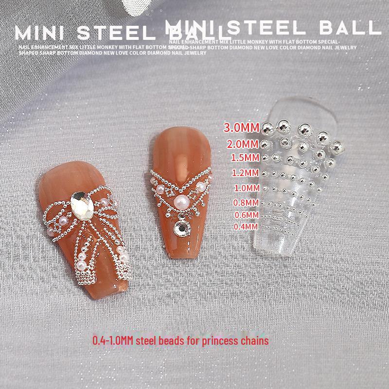 Gold and Silver Mini Steel Beads Set for Nail Art - 0.6mm Nail Accessories