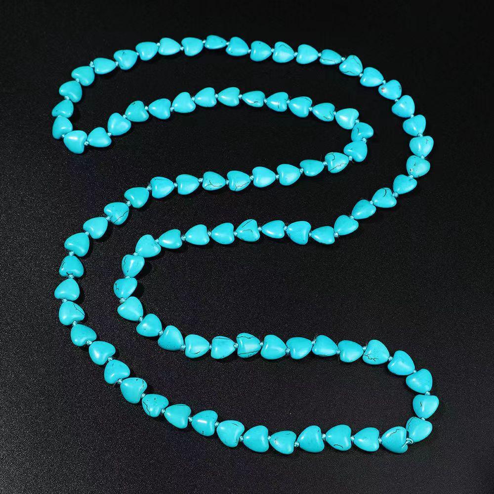 Original Design 1.2m Hand-Knotted Turquoise Long Necklace, Y2K Revival Boho Chic Layering Statement Piece, Minimalist Handmade Jewelry Gift for Women