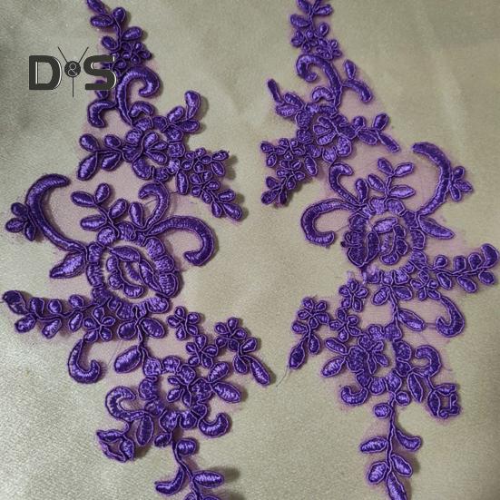 2 Pcs Embroidery Lace Applique Sewing Flower Fabric Collar Patch Motif Wedding Gown Dress Bridal DIY Crafts for Daily Wear Tailor Shops