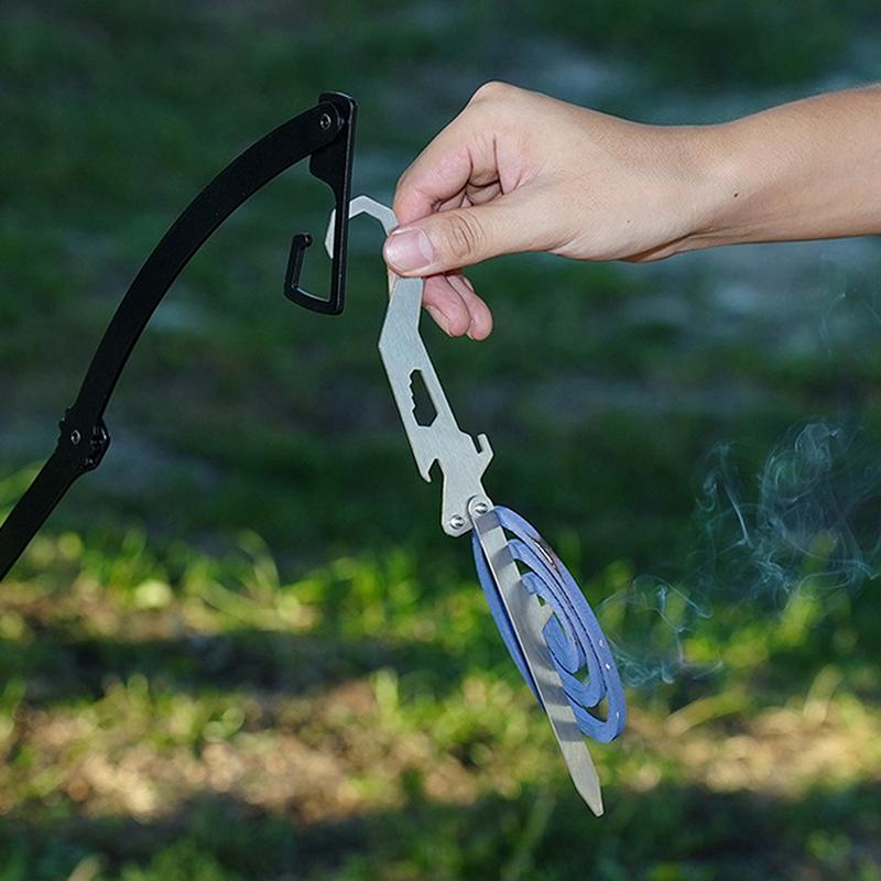 Outdoor Multifunctional Stainless Steel Hook Mosquito Coil Bracket Bottle Opener Measuring Ruler Foldable Insert
