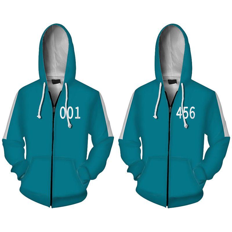 Luxuriöse Squid Game 001 456 Grüne Reißverschluss-Hoodie-Jacke Netflix-inspirierte Oberbekleidung