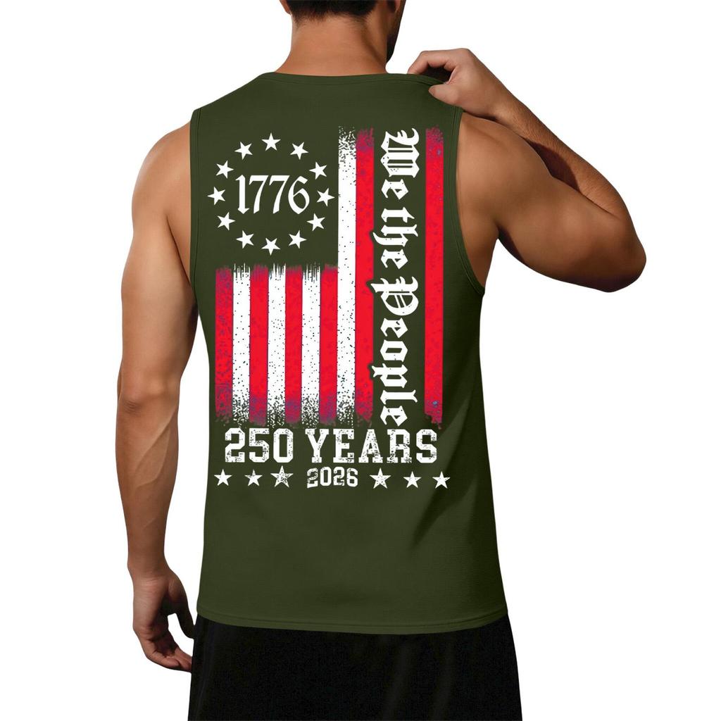 Men's Loose Fit Sleeveless Tank Top Independence Day Print Casual Workout Shirt 1776 Graphic We The People Design 250 Years 2026