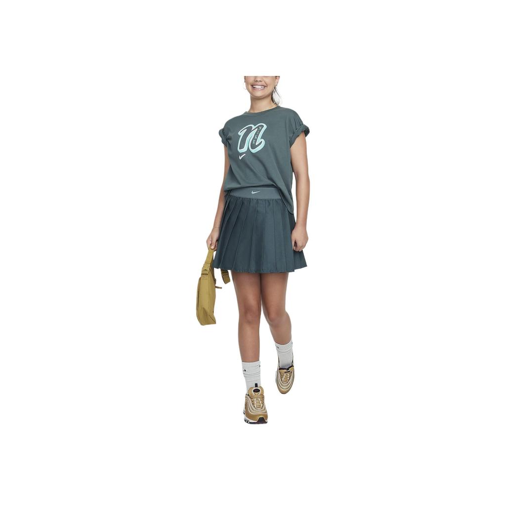 Nike Sportswear Fashion Comfortable Patchwork Brand Logo Midi Skirt Summer Kids Skirts Vintage-Green Green-Frost FZ5565-338