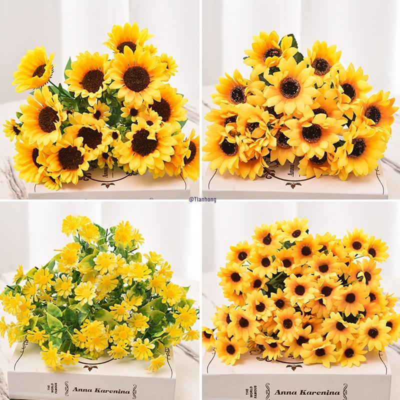 Mini Sunflower Artificial Flower Arrangement for Living Room or Dining Table Decoration