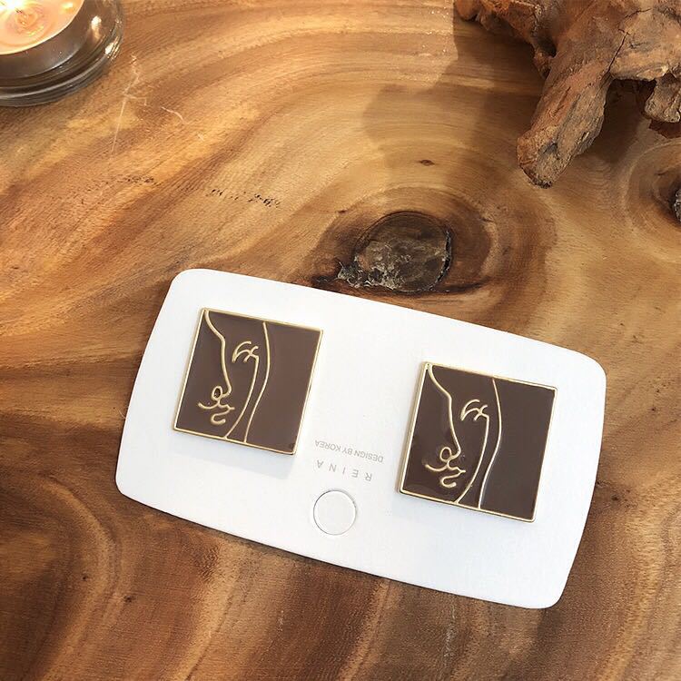 Personalized Color Dripping Oil Round Face Stud Earrings Geometric Square Men's and Women's Avatars Funny Abstract Earrings