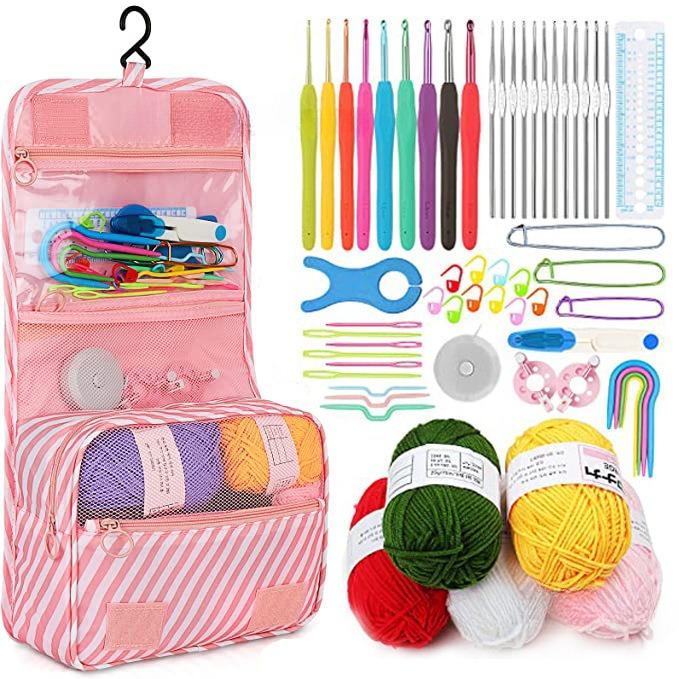 59 Piece Crochet Set, Portable Suspension Storage, Yarn Weaving, Beginner Knitting Tools