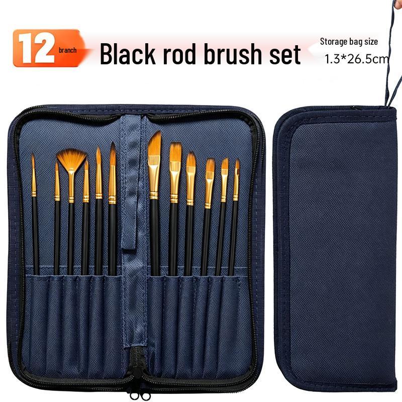 Foreign Trade Nylon Painting Brush Set - 10 Pieces, Red & Blue Handles, Flat Gouache & Oil Brushes
