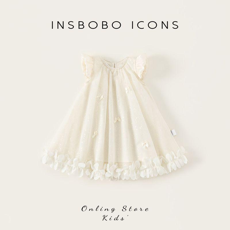 Insbobo Girls  Dress Children s Princess Dress Summer New Style Baby Girl Mesh Dress Baby Summer Dress Thin Trendy Apricot color 100