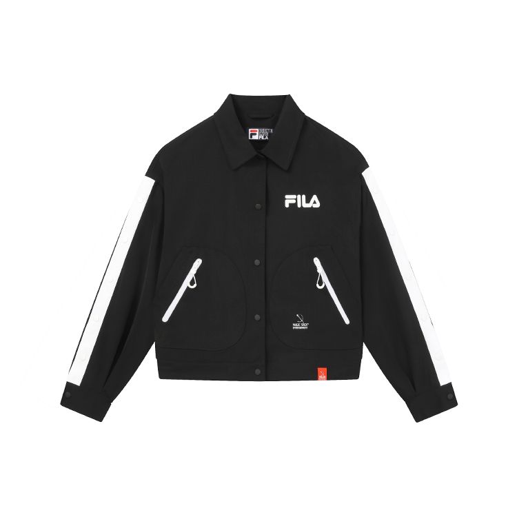 FILA 2023 Autumn New Casual Woven Jacket Fashion Simple Loose Lapel Spliced Top Women jackets Black F11W339703FBK M