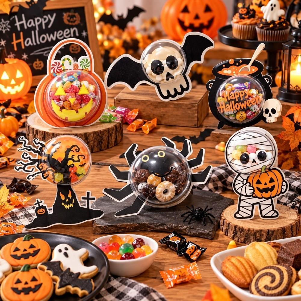 6 pcs Clear Plastic Halloween Candy Box Santa Claus DIY Gift Box Snack Packaging Box Party Table