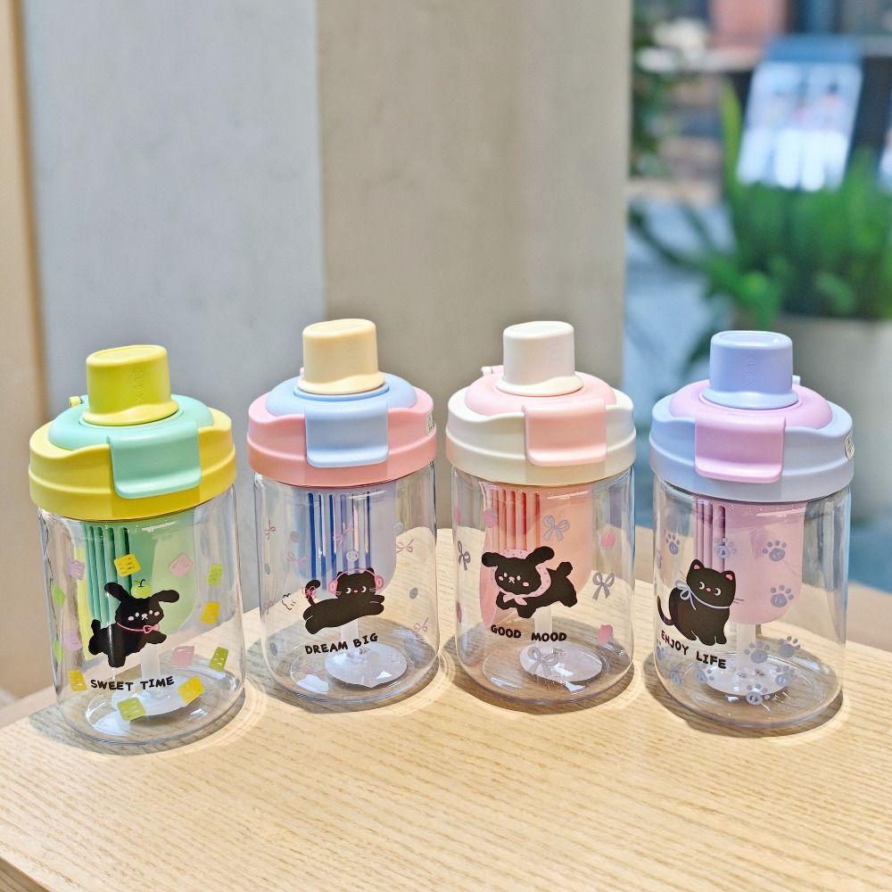 

Plastic Straw Cup Tea Separation Water Bottle Portable Plastic Cup рожевий
