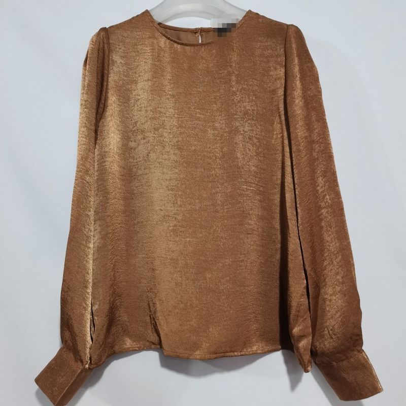 Fashion Original Order Leftover Stock Round Neck Long Sleeves Pullover Shirt Artificial Silk Satin Light Luxury Minority Sense of Design Shirt Spring