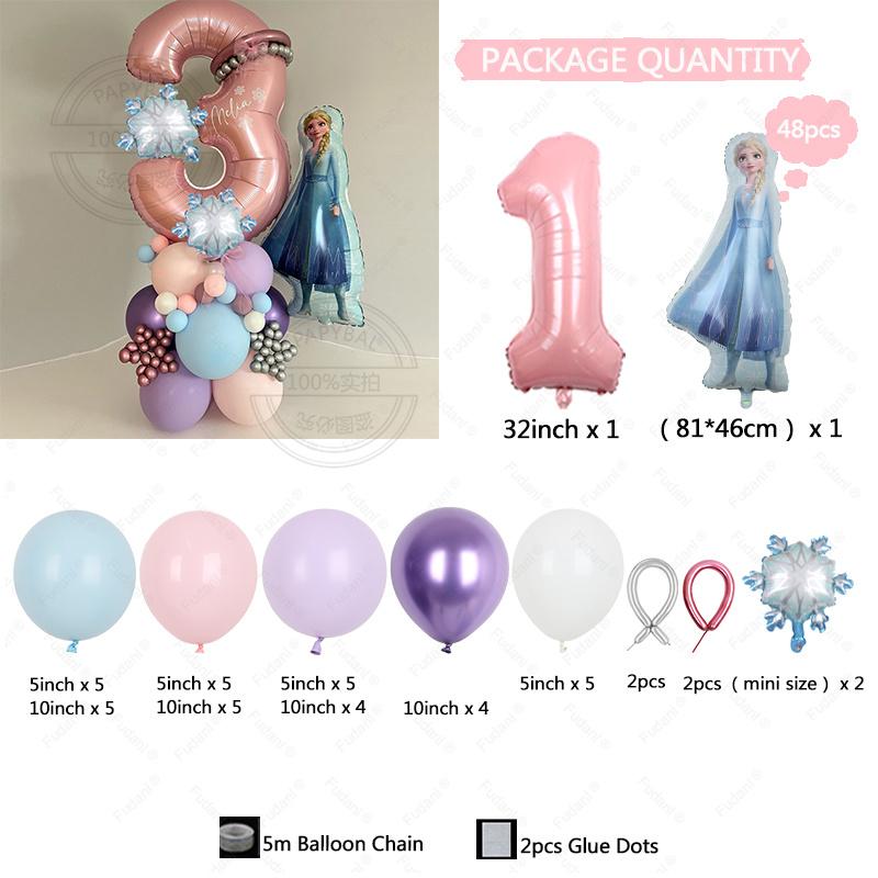 48PCS Frozen Princess Elsa Children's Birthday Party Baby Shower Decoration Decoration Aluminum Film Column Digital Latex Balloo