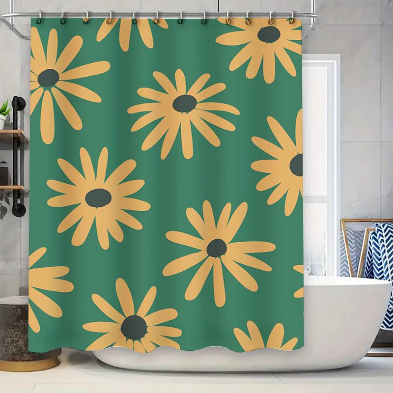 

Green Floral Shower Curtain with Black Gold Flowers Decorative Waterproof Bathroom Bath Mat Set for Home Decoration Green 60x72i 90x180cm