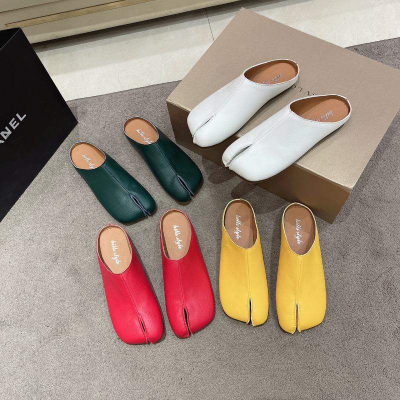Summer And Autumn New Fashion Trend Split Toe Half-slip Small Leather Shoes Women's Soft Sole Comfortable Wrap-around Slippers