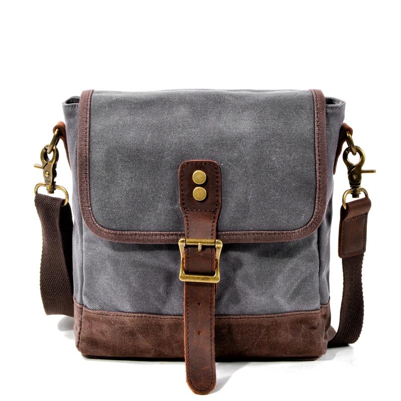 Casual Simple Canvas Shoulder Bag Men's Trendy Crossbody Batik Canvas with Leather Outdoor Travel Small Satchels