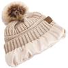 New Anti-Static Beanie Hat Satin Lined Faux Fur Pom Pom Beanies Hat For Woman Winter Warm Knit Hats