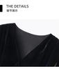 V-neck Velvet Waist Cinched Dress