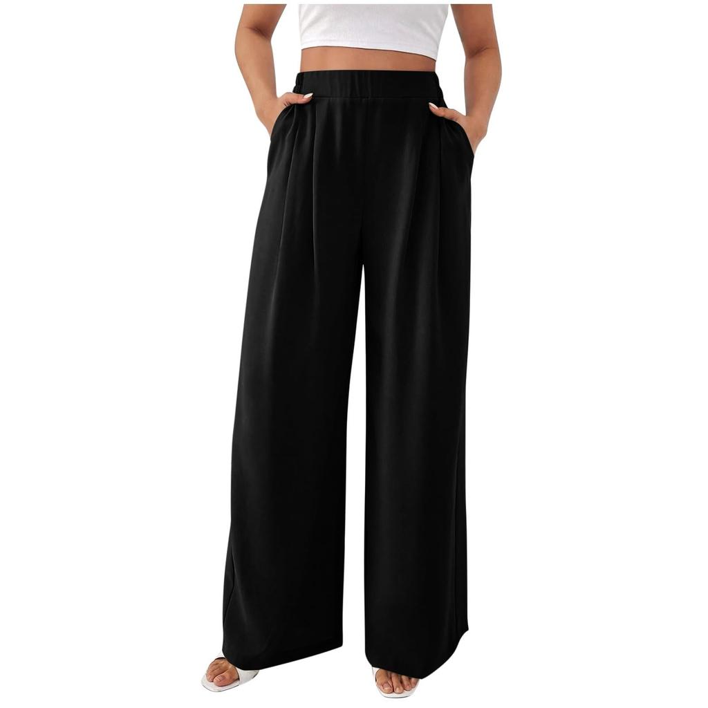 Women's Casual Loose Wide-leg Trousers With Slanted Pockets
