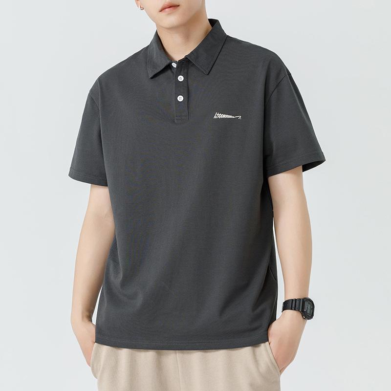 

Тяжелая футболка-поло с коротким рукавом, мужская, летняя, новая, американская, с отложным воротником, футболка из мерсеризованного хлопка, топ 3XL серый
