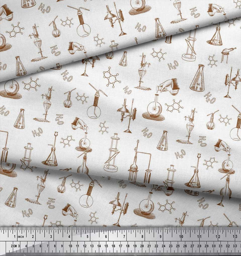 Soimoi Japan Crepe Satin Fabric Scientific Lab Equipments Education Theme Fabric Prints By metre 42 Inch
