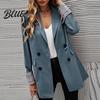 Suit Jacket Women Coat Lapel Long Sleeve Striped Cuffs with Double Breasted Business Outwear Flap Pockets Solid Color Loose Fit