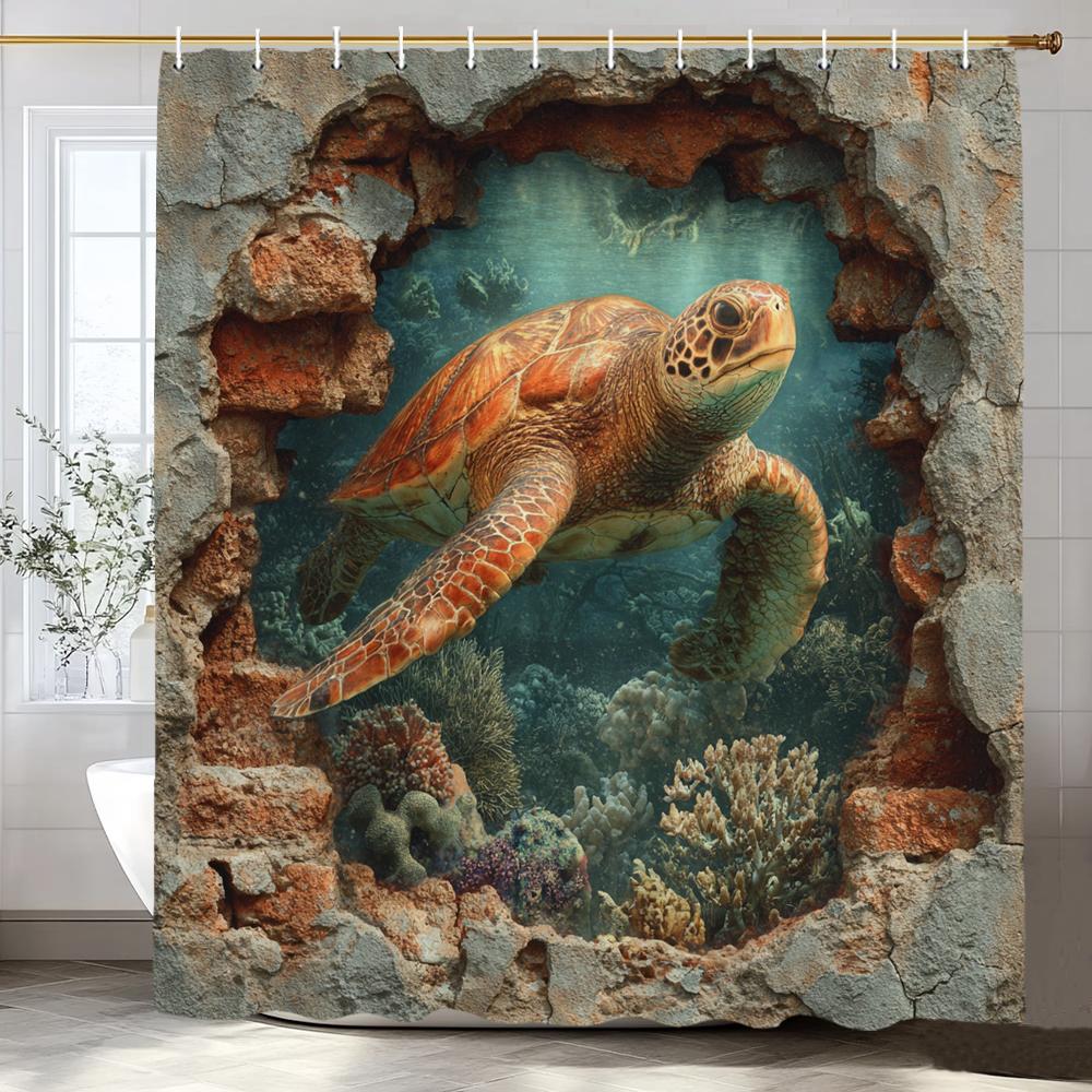Sea Turtle /Marine Turtle Printed Shower Curtain, Bathroom Decorative Bathtub Curtain With Hooks,Home Decoration Curtain
