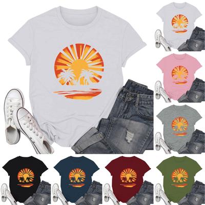 Damenmode, lässig, bedruckt, kurzärmlig, Rundhalsausschnitt, Pullover