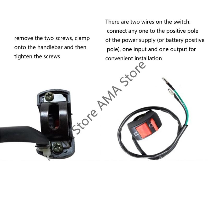 X7JF Motorcycle Electric Bike 2 Wire Switches Tool Less Mounting Waterproof Function Upgrades Suitable for Various Vehicles