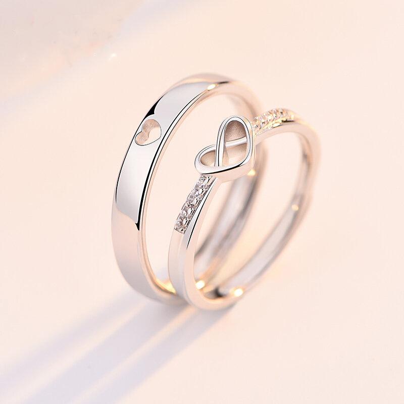 Romantic Couple Wedding Ring For Woman Men 2Pcs Love Heart Zircon Adjustable Rings Fashion Engaged Promise Jewelry Gifts