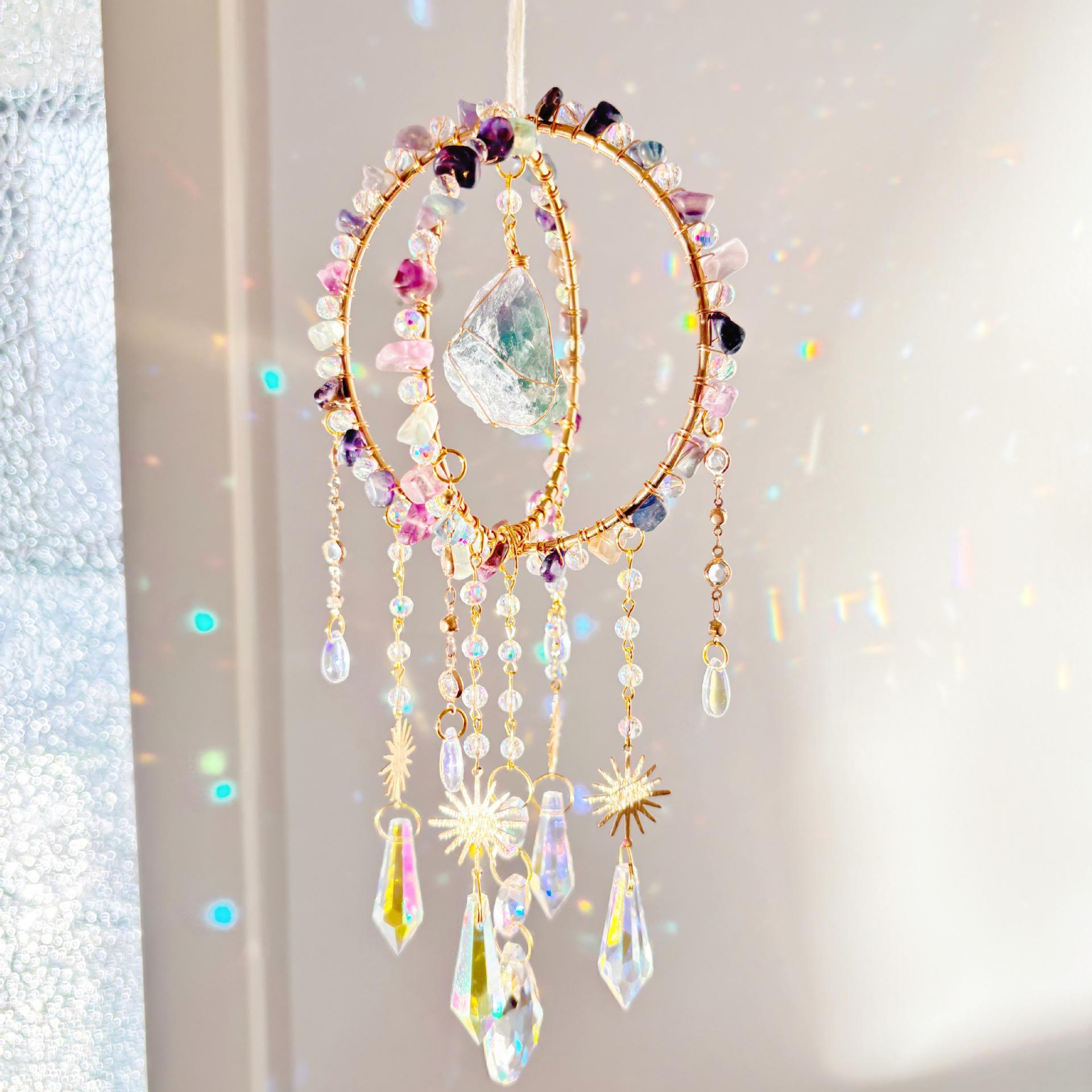 

Healing Crystal Wind Chime, Rose Quartz & Stone Sun Catcher, Positive Energy Home Gift, Feng Shui Bedroom Decor